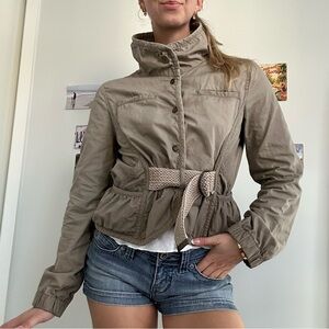 Mango Utility Jacket in Tan with Belted Waist